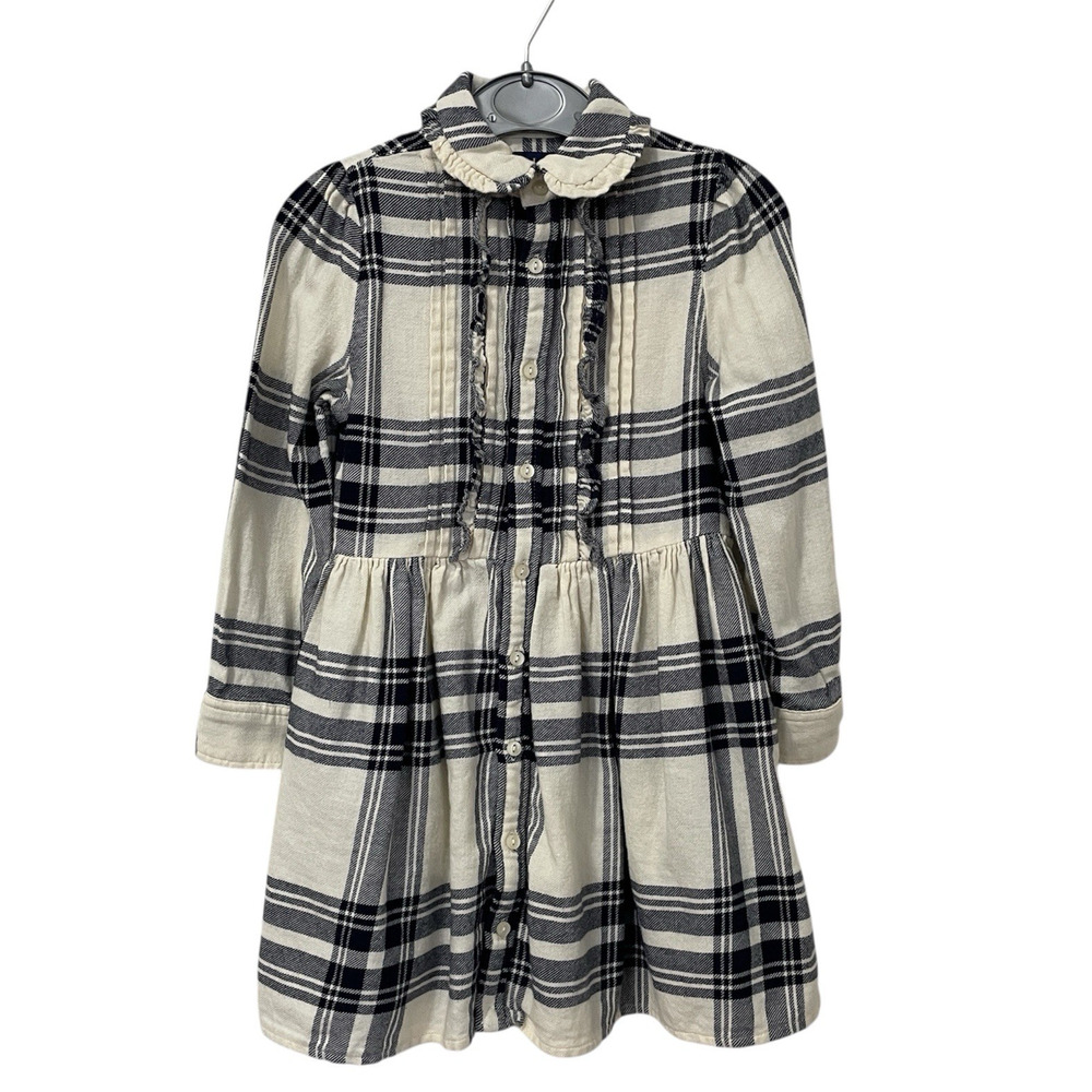 Polo Ralph Lauren Girls Sz 4 Button Down Dress Plaid Scalloped Ruffled Collar